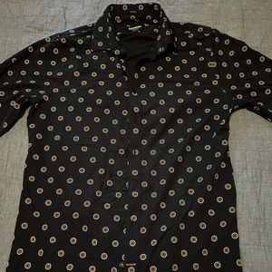 Express slim navy dress shirt with spiral circles design